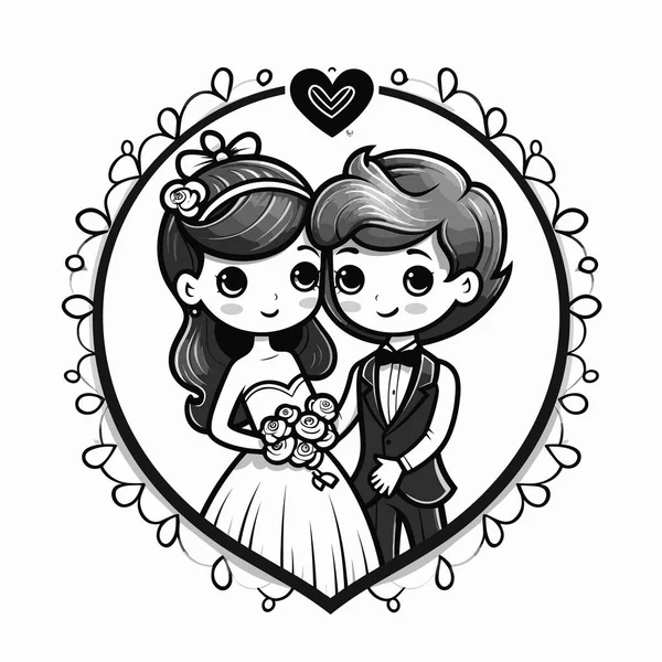 Ślub Ślub Ręcznie Rysowane Ilustracji Komiksu Wektor Doodle Styl Kreskówki — Wektor stockowy