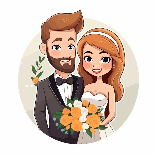 Pernikahan Gambar Tangan Pernikahan Ilustrasi Komik Ilustrasi Kartun Gaya Doodle - Stok Vektor
