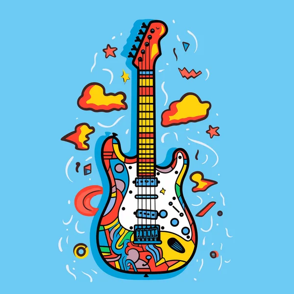 Gitarre Handgezeichnete Comic Illustration Zur Gitarre Zeichentrickfilm Vector Doodle Stil — Stockvektor