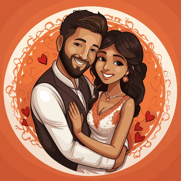 Indian Couple Indian Couple Hand Drawn Comic Illustration Vector Doodle — Stock Vector