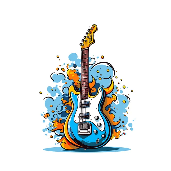 电吉他 电吉他手绘漫画 矢量涂鸦风格卡通画 — 图库矢量图片#
