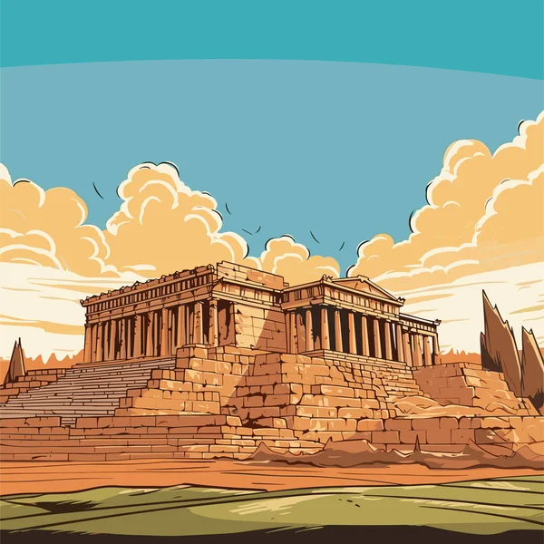 Acropolis Acropolis Met Hand Getekend Stripverhaal Vector Doodle Stijl Cartoon — Stockvector