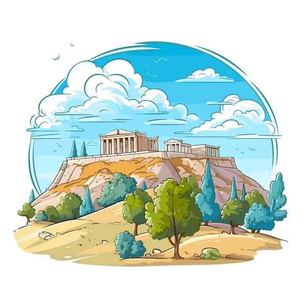 Acropolis Acropolis Hand Drawn Comic Illustration Vector Doodle Style Cartoon — Stock Vector