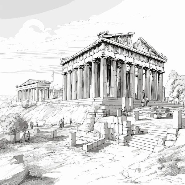 Acropolis Akropolis Ručně Kreslený Komiks Vektorové Kreslené Kreslené Ilustrace — Stockový vektor