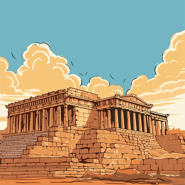 Acropolis Acropolis Met Hand Getekend Stripverhaal Vector Doodle Stijl Cartoon — Stockvector
