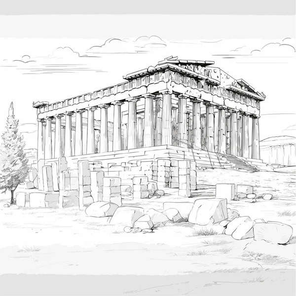 Acropoli Acropoli Illustrazione Fumetti Disegnata Mano Illustrazione Del Fumetto Stile — Vettoriale Stock