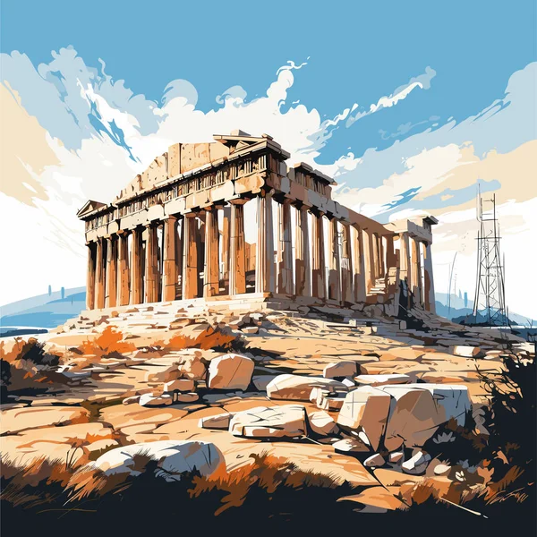 Akropolis Handgezeichnete Comic Illustration Der Akropolis Zeichentrickfilm Vector Doodle Stil — Stockvektor