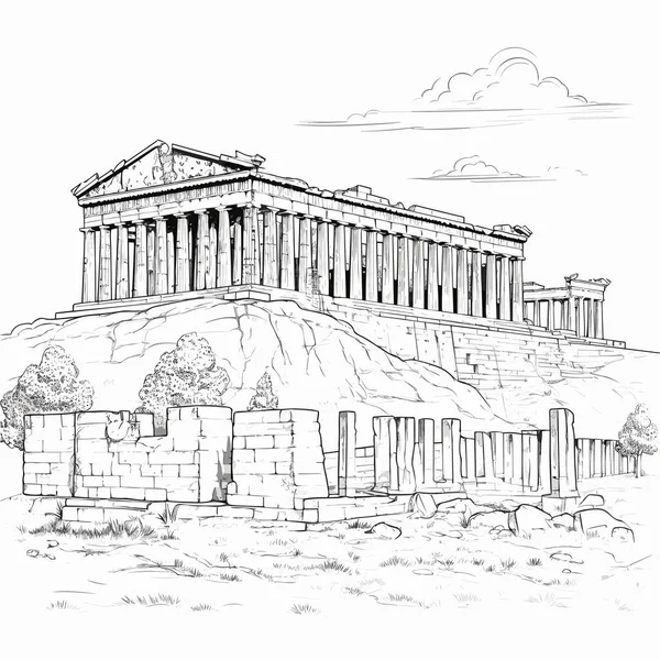 Akropolis Akropolis Yapımı Çizgi Roman Çizimi Vektör Karalama Stili Çizgi — Stok Vektör