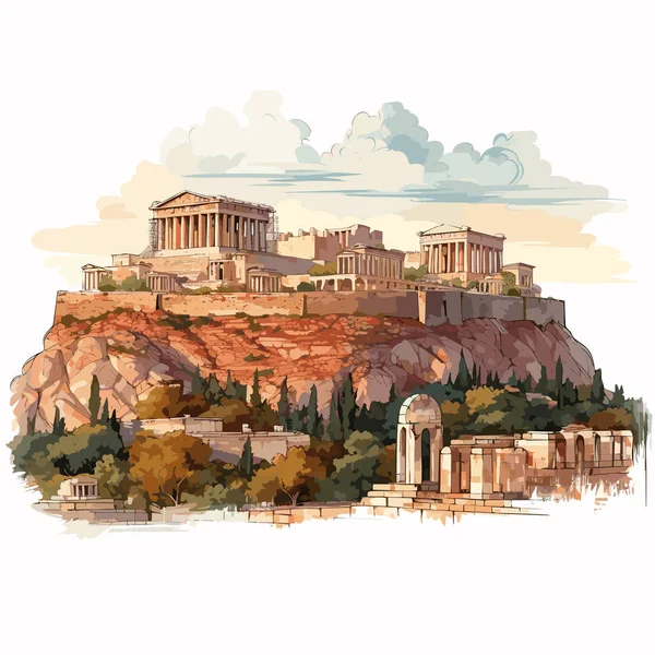 Akropolis Akropolis Handritad Serietidning Vektor Klotter Stil Tecknad Illustration — Stock vektor