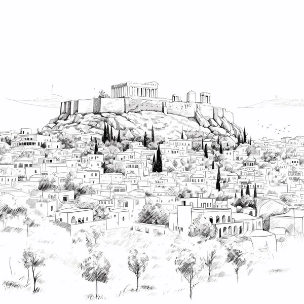 Acrópolis Acrópolis Ilustración Cómica Dibujada Mano Vector Doodle Estilo Ilustración — Vector de stock