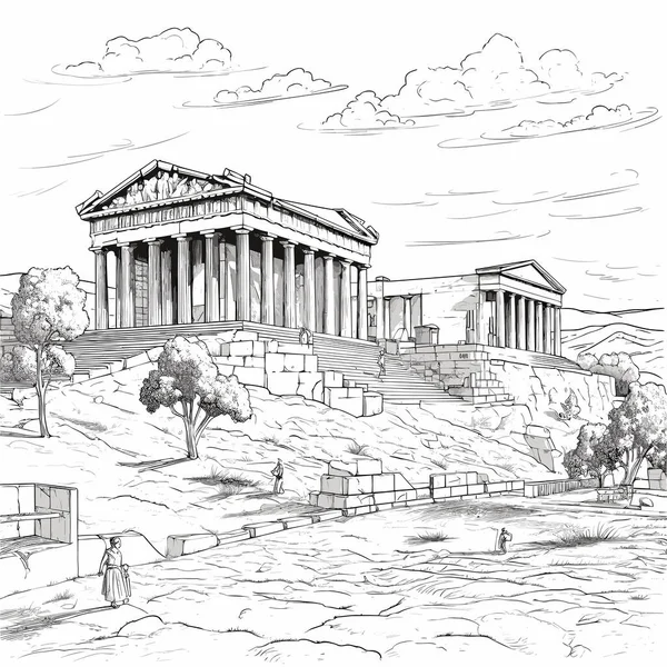 Acrópolis Acrópolis Ilustración Cómica Dibujada Mano Vector Doodle Estilo Ilustración — Vector de stock