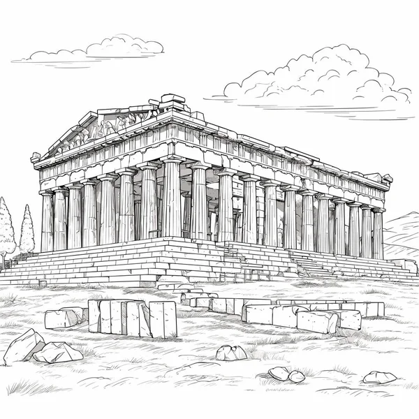 Acrópole Acrópole Ilustração Cômica Desenhada Mão Vector Doodle Estilo Desenho — Vetor de Stock