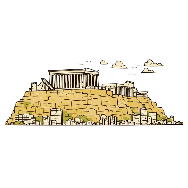 Akropol Ilustracja Komiksu Akropolu Wektor Doodle Styl Kreskówki Ilustracja — Wektor stockowy