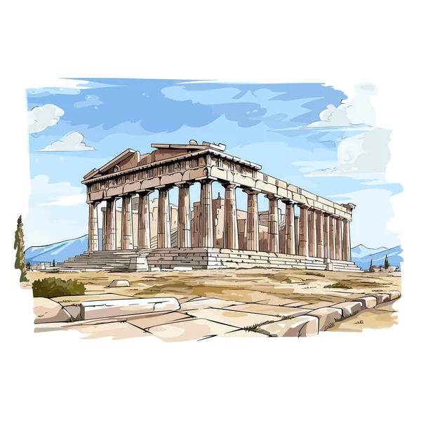Akropolis Handgezeichnete Comic Illustration Der Akropolis Zeichentrickfilm Vector Doodle Stil — Stockvektor