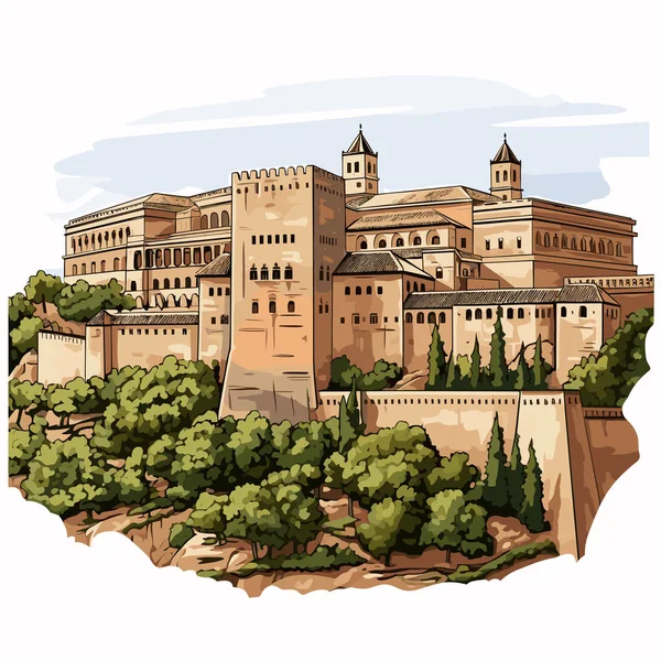 Alhambra Ilustracja Komiksu Alhambry Wektor Doodle Styl Kreskówki Ilustracja — Wektor stockowy
