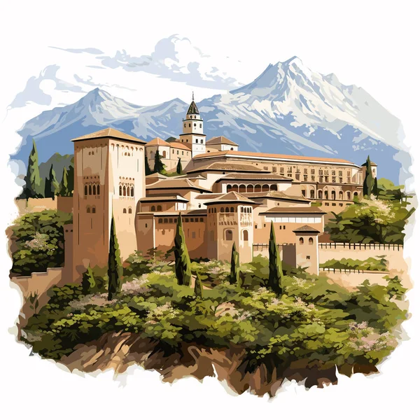 Alhambra Illustration Dessinée Main Par Alhambra Illustration Vectorielle Dessin Animé — Image vectorielle