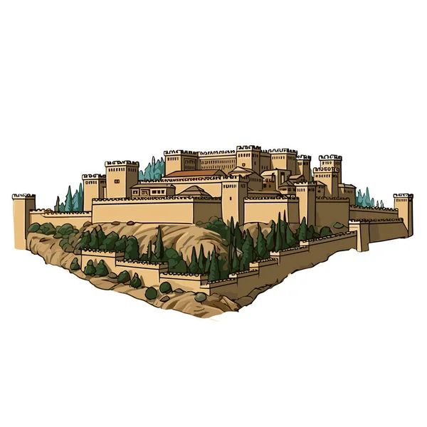 Альгамбра Иллюстрация Комиксам Альгамбры Векторная Иллюстрация Стиле Каракулей — стоковый вектор