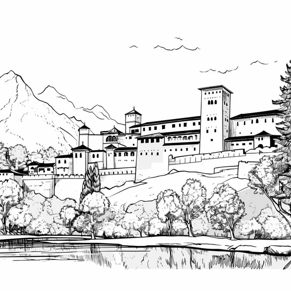 Alhambra Alhambra Yapımı Çizgi Roman Çizimi Vektör Karalama Stili Çizgi — Stok Vektör