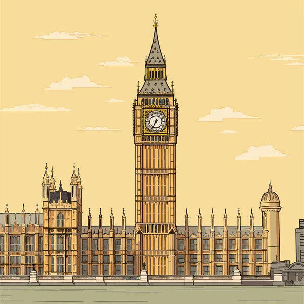 Μπιγκ Μπεν Big Ben Ζωγραφισμένα Στο Χέρι Κωμική Απεικόνιση Εικονογράφηση — Διανυσματικό Αρχείο