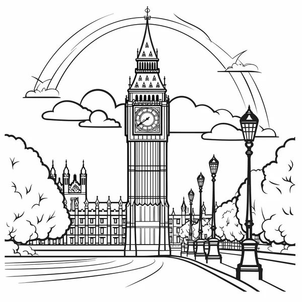 Big Ben Big Ben Dibujado Mano Ilustración Cómica Vector Doodle — Archivo Imágenes Vectoriales