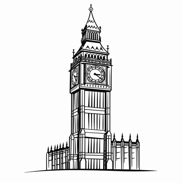 Big Ben Big Ben Dibujado Mano Ilustración Cómica Vector Doodle — Vector de stock
