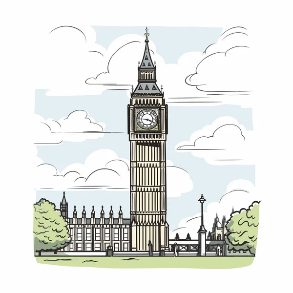 Big Ben Big Ben Desenhado Mão Ilustração Cômica Vector Doodle —  Vetores de Stock
