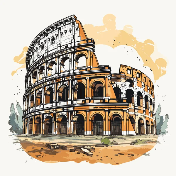 Колизей Колизей Colosseum Hand Drawn Comic Illustration Векторная Иллюстрация Стиле — стоковый вектор