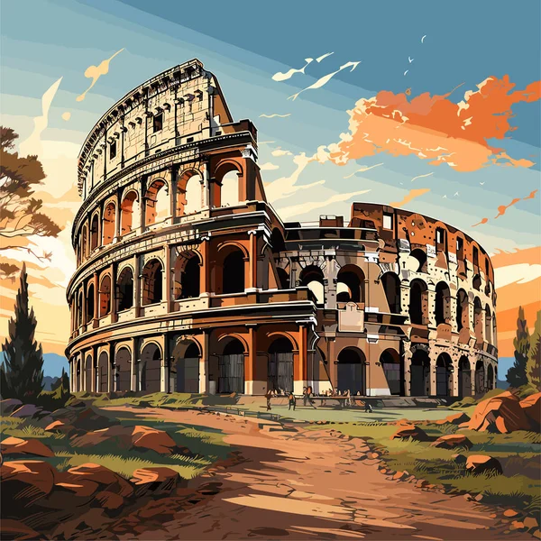 Κολοσσαίο Χειροποίητη Κωμική Απεικόνιση Colosseum Εικονογράφηση Στυλ Διανυσματικών Σκίτσων — Διανυσματικό Αρχείο