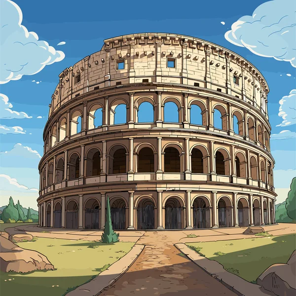 Kolosseum Colosseum Handritad Serietidning Vektor Klotter Stil Tecknad Illustration — Stock vektor