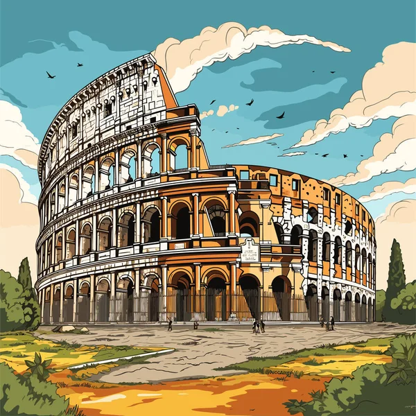 Колизей Колизей Colosseum Hand Drawn Comic Illustration Векторная Иллюстрация Стиле — стоковый вектор