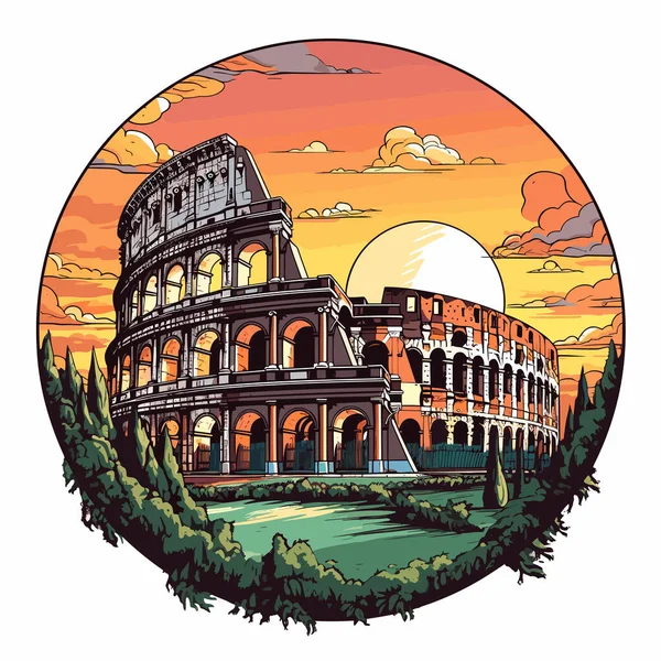 Colosseum 科洛塞姆手绘漫画 矢量涂鸦风格卡通画 — 图库矢量图片