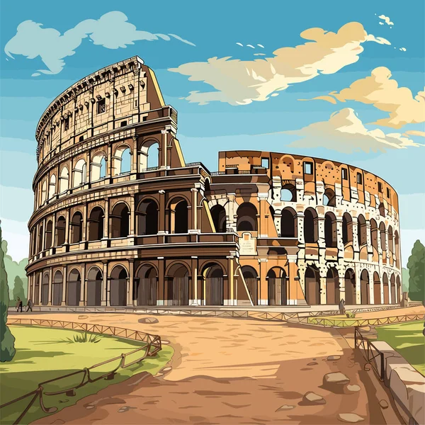 Kolosseum Colosseum Handgezeichnete Comic Illustration Zeichentrickfilm Vector Doodle Stil — Stockvektor