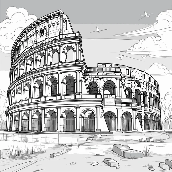 Coliseu Coliseu Desenhado Mão Ilustração Quadrinhos Vector Doodle Estilo Desenho — Vetor de Stock