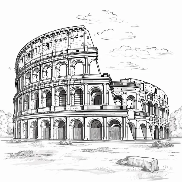 Coliseu Coliseu Desenhado Mão Ilustração Quadrinhos Vector Doodle Estilo Desenho —  Vetores de Stock