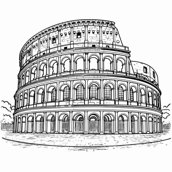 Колізей Колізей Намальований Вручну Комічною Ілюстрацією Векторний Каракулі Стиль Мультфільм — стоковий вектор