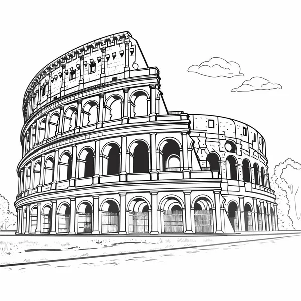 Kolosseum Colosseum Handgezeichnete Comic Illustration Zeichentrickfilm Vector Doodle Stil — Stockvektor