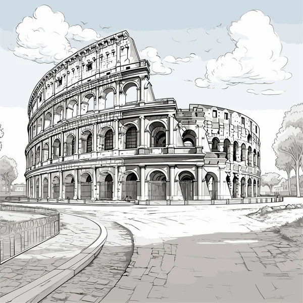 Het Colosseum Colosseum Met Hand Getekend Stripverhaal Vector Doodle Stijl — Stockvector