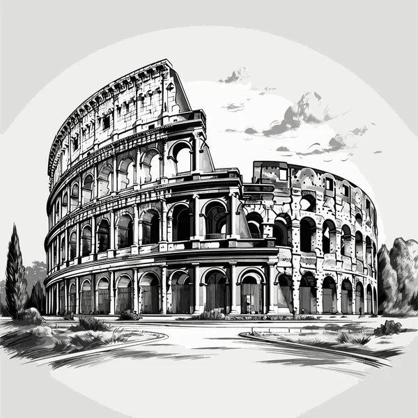 Coliseo Coliseo Ilustración Cómica Dibujada Mano Vector Doodle Estilo Ilustración — Archivo Imágenes Vectoriales