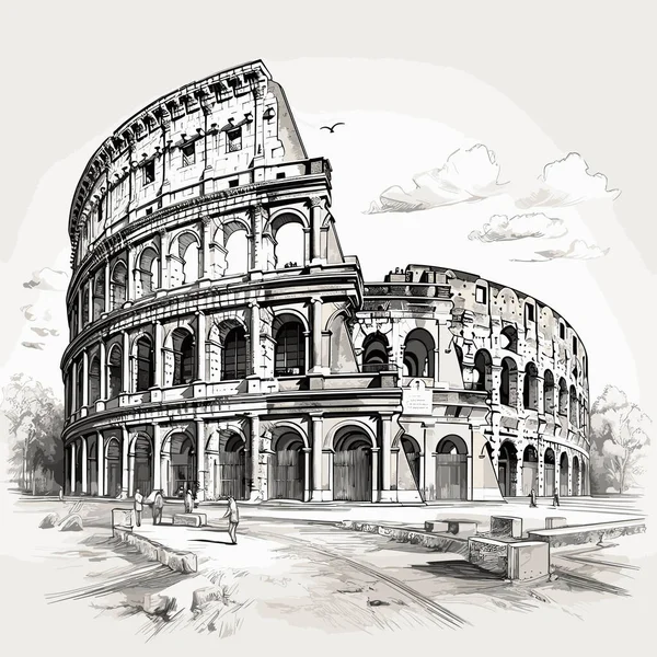 Coliseo Coliseo Ilustración Cómica Dibujada Mano Vector Doodle Estilo Ilustración — Vector de stock