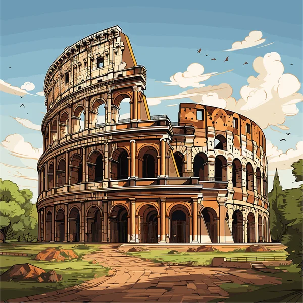 Colosseo Colosseo Illustrazione Fumetti Disegnata Mano Illustrazione Del Fumetto Stile — Vettoriale Stock