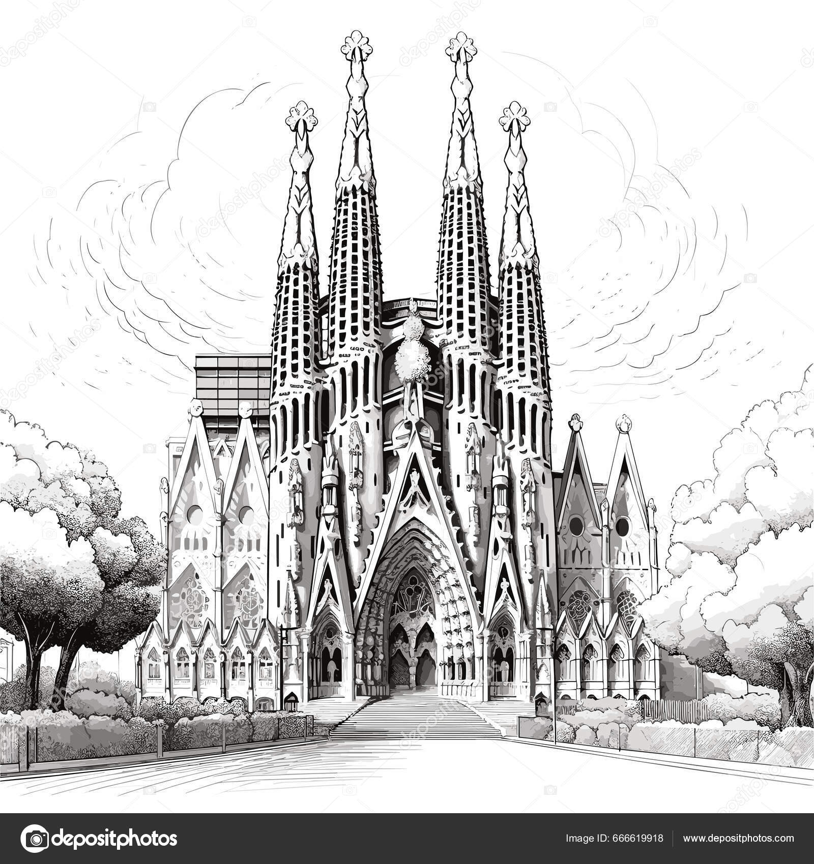Sagrada Familia Sagrada Familia Hand Drawn Comic Illustration Vector ...