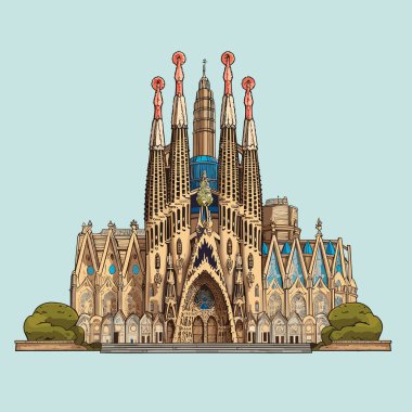Sagrada Familia. Sagrada Familia el yapımı çizgi roman çizimi. Vektör karalama stili çizgi film çizimi