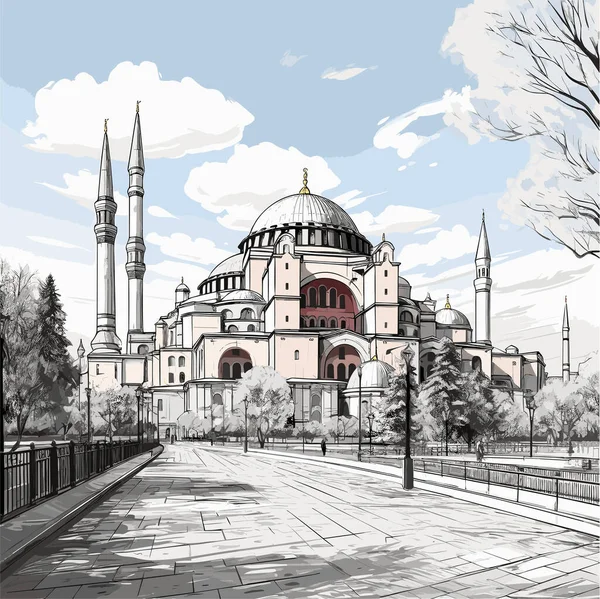 Hagia Sophia Handgezeichnete Comic Illustration Der Hagia Sophia Zeichentrickfilm Vector — Stockvektor