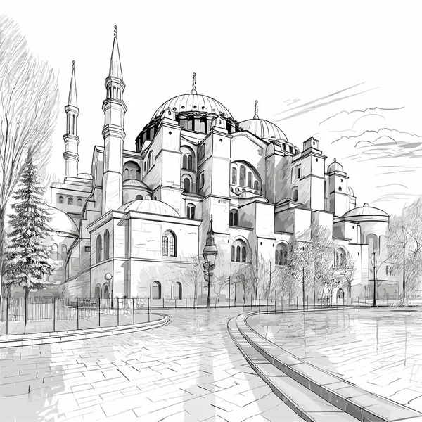 Hagia Sophia Hagia Sophia Ručně Kreslený Komiks Ilustrace Vektorové Kreslené — Stockový vektor