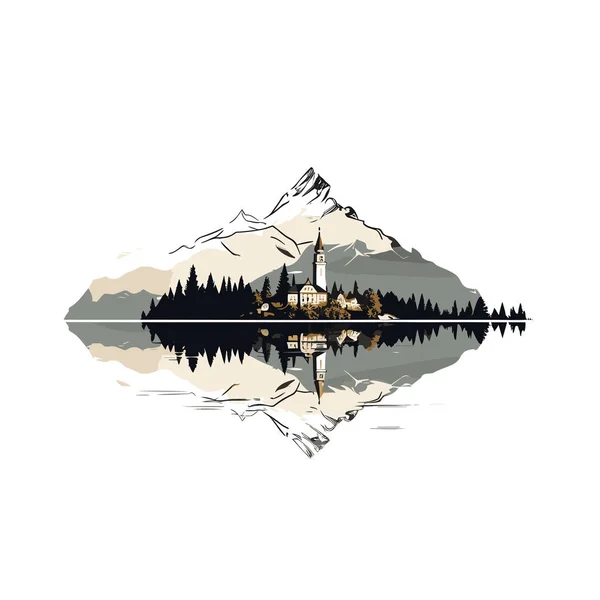 Lac Bled Illustration Dessinée Main Par Lake Bled Illustration Vectorielle — Image vectorielle