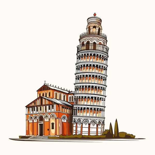 Pisa Nın Eğik Kulesi Pisa Nın Eğik Kulesi Elle Çizilmiş — Stok Vektör