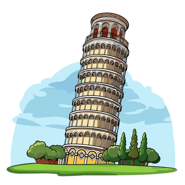 Lutande Tornet Pisa Lutande Torn Pisa Handritad Serietidning Vektor Klotter — Stock vektor