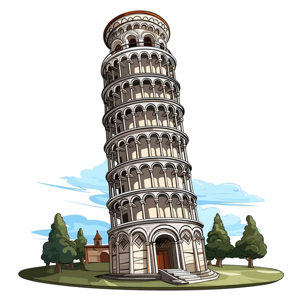 Leaning Tower Pisa Leaning Tower Pisa Hand Drawn Comic Illustration — Stock Vector