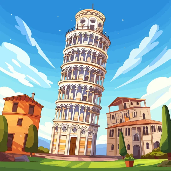 Torre Inclinada Pisa Torre Inclinada Pisa Ilustração Cômica Desenhada Mão —  Vetores de Stock