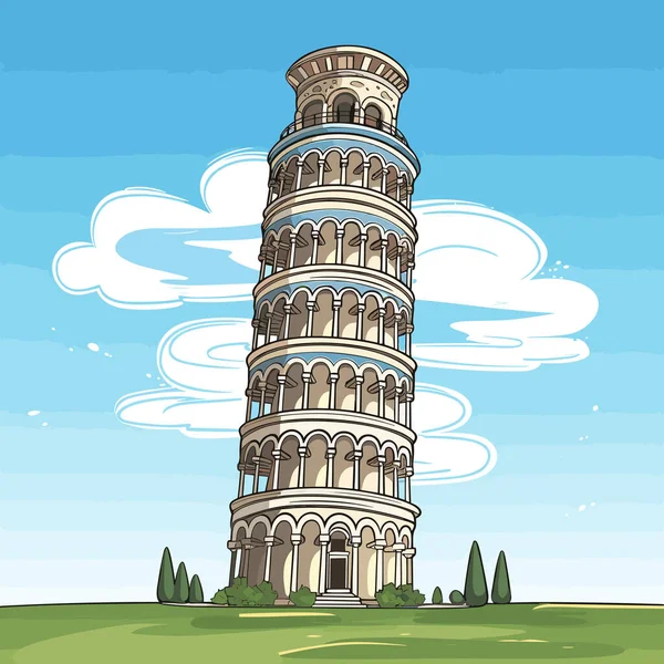 Schiefer Turm Von Pisa Schiefer Turm Von Pisa Handgezeichnete Comic — Stockvektor